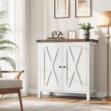 Credenza Bassa da Cucina Stile Rustico con Cassetto e Armadietto Bianco