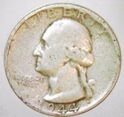 1944 S Washington Quarter - Actual Coin- 90% Silver- Good   (W31)