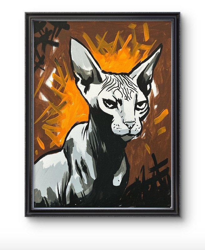Original Abstract Hairless Cat Painting 14x11 canvas Modern Wall Art Home Decor