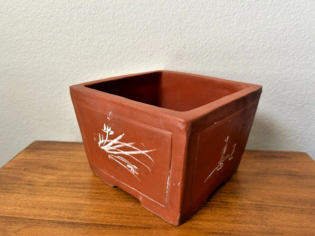 Vintage,  Pot, Planter, Bonsai Tree; Lime Green, Terracotta, post 1970, China