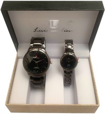 Couple Pair Quartz Watches His and Her Gift Sets Metal Black 