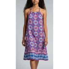 Crown & Ivy Halter Shift Dress M Pink Geometric Greek Key Vacation Mod Retro