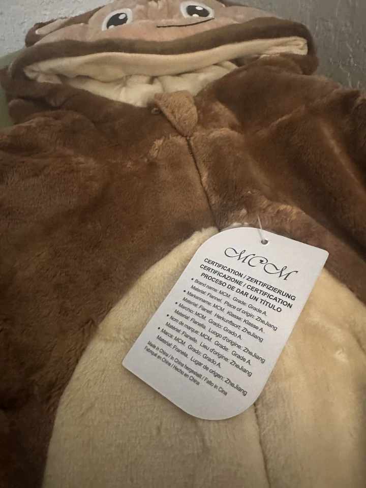 猴子服装 儿童 毛绒 连帽连身裤 套装 尾部 尺寸 12 个月 — 第 4/4 张图片