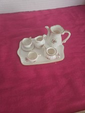 Vintage 10 piece Miniature Porcelain Doll Tea Set, featuring Rose pattern