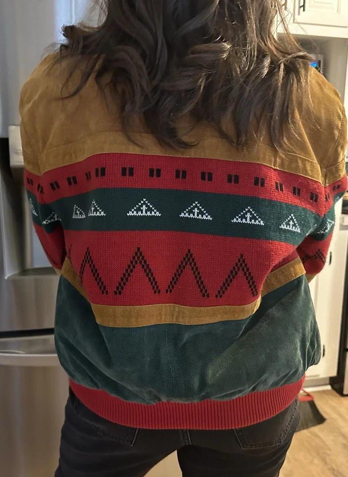 Abrigo de cuero Adler vintage Sherpa chaqueta tribal azteca del suroeste talla pequeña Foto 4 de 4