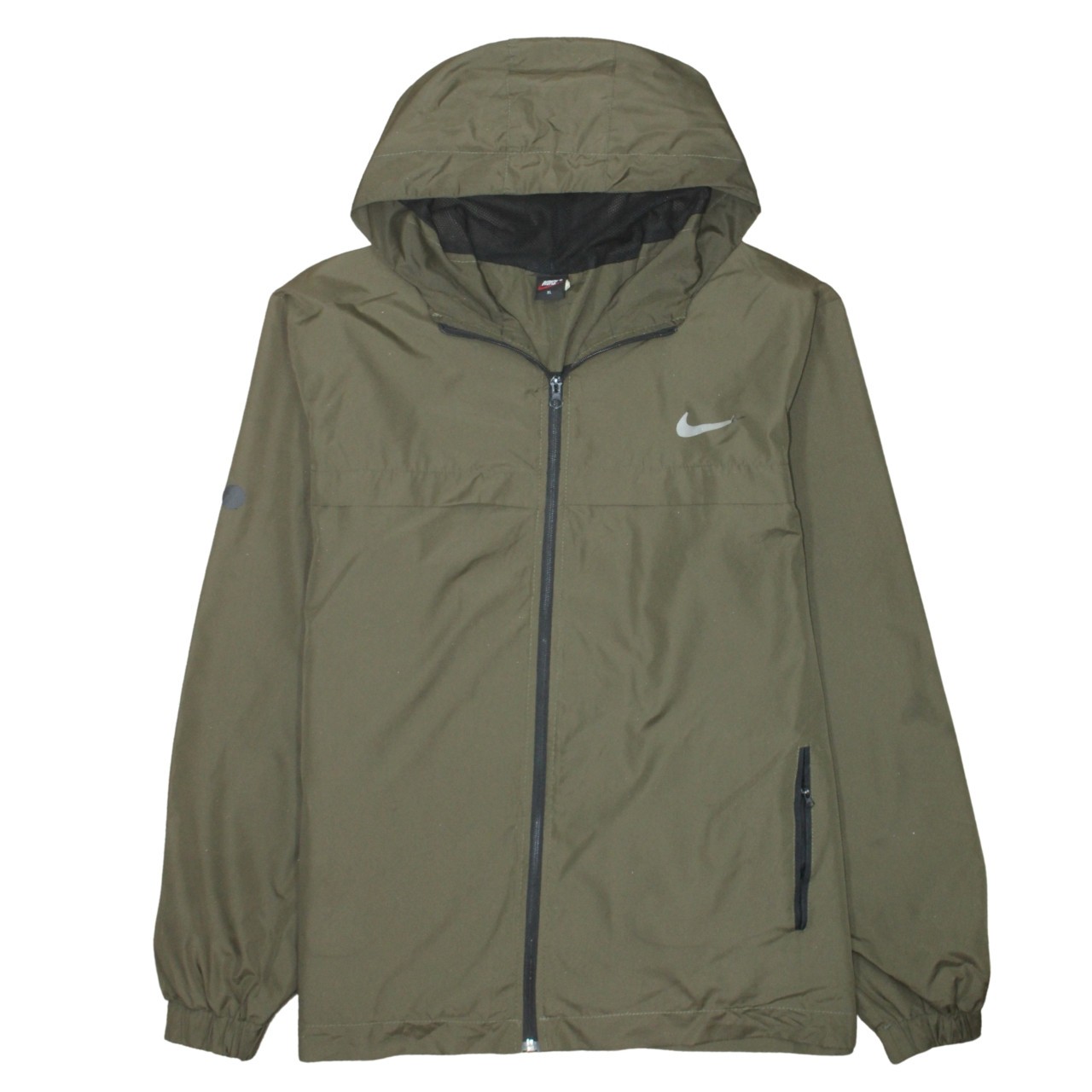 Nike Womens Windbreaker Jacket Green Lightweight Hooded Full Zip Reflective XL