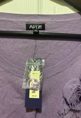 Apt. 9 Women's Cardigan Sweater Purple Plus Size 3X With Appliqué Flowers - Picture 3 of 3