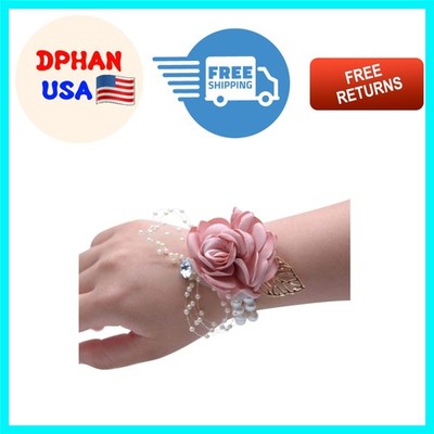 Bridal Silk Wrist Flower with Gold Leaf Accents - Stylish Wrist Corsage Set of 4