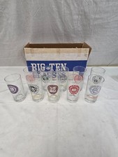 Vintage NCAA Big Ten Glasses Complete Set Of 10 1965 Marathon Oil Co. in box