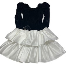VTG Dovizia Black Velvet & White Satin Drop Waist Dress Sz 10