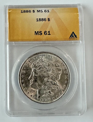 1886 Morgan Silver Dollar certified ANACS MS-61  Great Luster