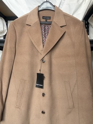 Paul Fredrick Men's Camel Wool Blend Coat Jacket Large Pocket Button Classic