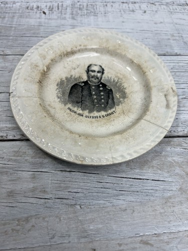 AS-IS Cracks Chips Major Gen Ulysses S Grant Transferware Child Alphabet Plate - Picture 1 of 24
