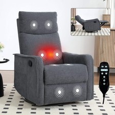 Heat Massage Recliner Chair with Rocker Swivel Grey Fabric