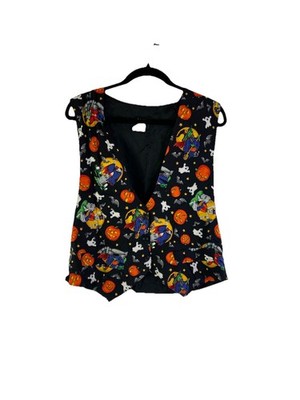 Vintage 90s Womens XL Halloween Pumpkins Witch Sleeveless Jacket Vest Whimsy