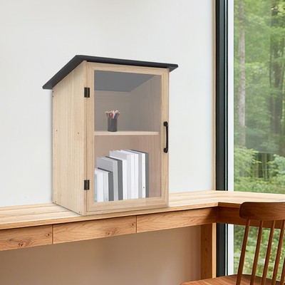 2-Tier Books Storage Box Newspapers Organizer Little Library Cabinet for Sharing