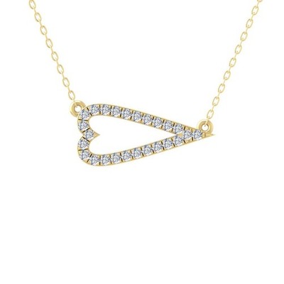 14k Yellow Gold Lab Grown Diamond Heart Pendant Necklace 18'' Silver Cable Chain