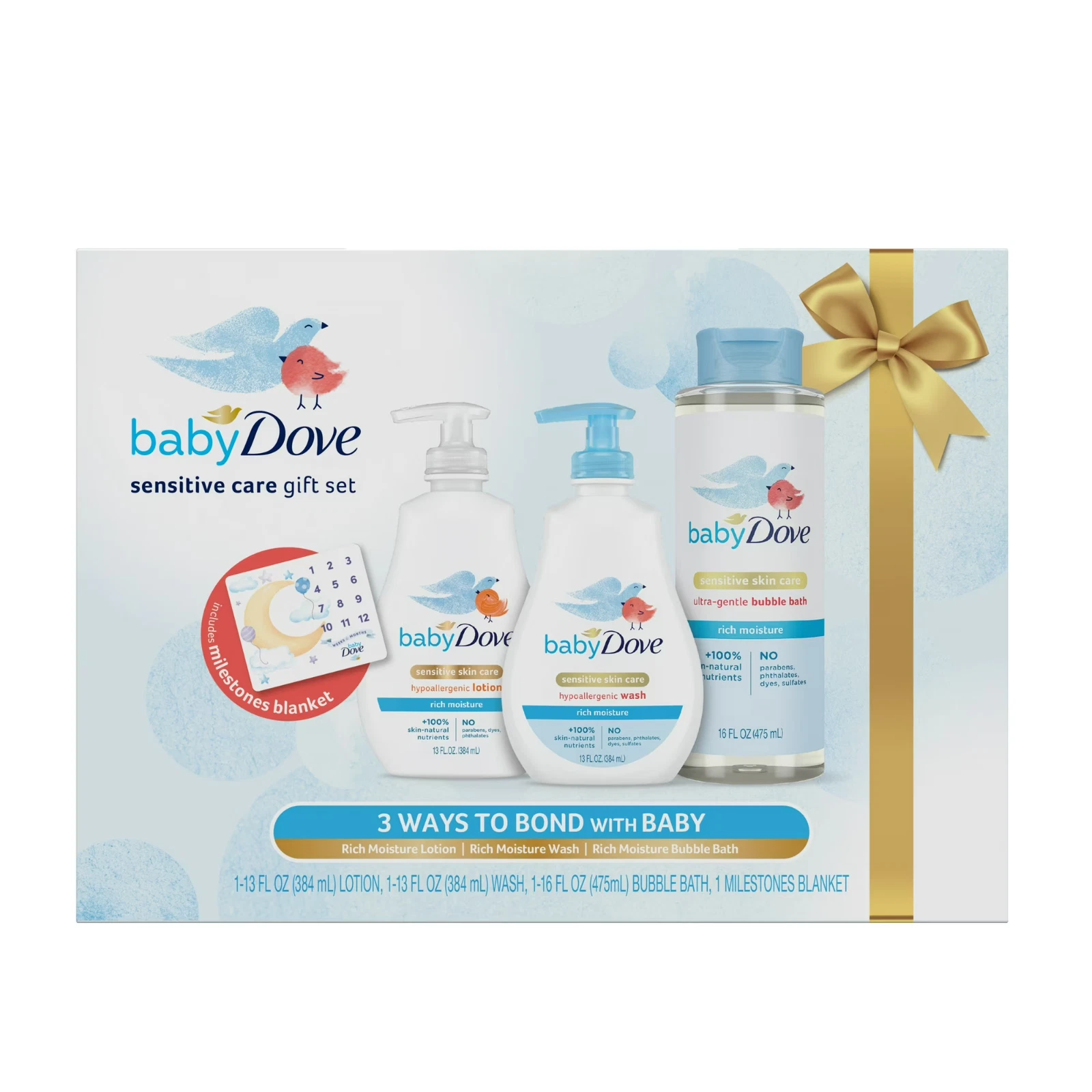 Baby Dove Hypoallergenic Wash & Lotion and Ultra-Gentle Bubble Bath Gift Pack
Opens in a new window