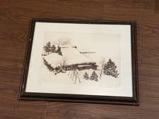 Vtg 1985 Brian Williams Signed Etching Print House in Winter / Snow House 31/300
