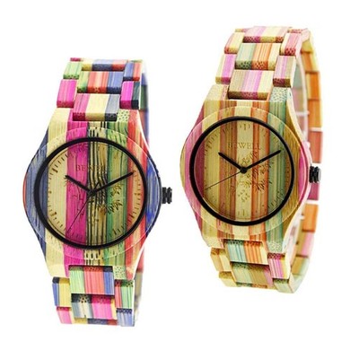 Bewell handgefertigte bunte Bambus Holz Uhr Quarz Mode Armbanduhr