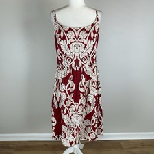 Linen Red Midi Dress 14 L Quiet Luxury Minimalist Old Money Event Swirl Pattern