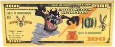 Taz Tasmanian Devil Looney Tunes $100 Dollar 24K Gold Foil Plated Note - XX131