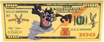 Taz Tasmanian Devil Looney Tunes $100 Dollar 24K Gold Foil Plated
