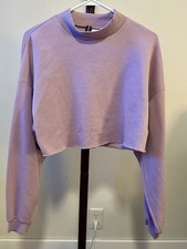H M Divided Women  s L Purple Fleece Cropped Crewneck Pullover Sweatshirt 8111