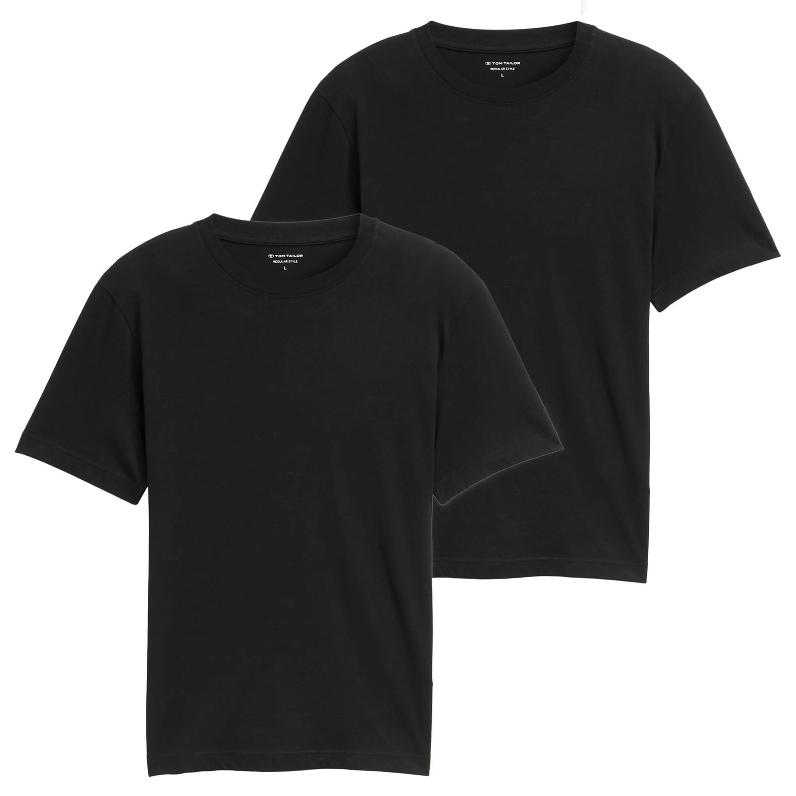 Tom Tailor Mens T-Shirt 2-Pack Crew Neck Tee, Round Neck, White/Black image 3