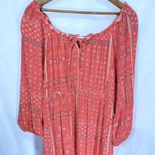 BEACH LUNCH LOUNGE Dress Bandana Tiered Midi Off Shoulder Floral Womens S Red