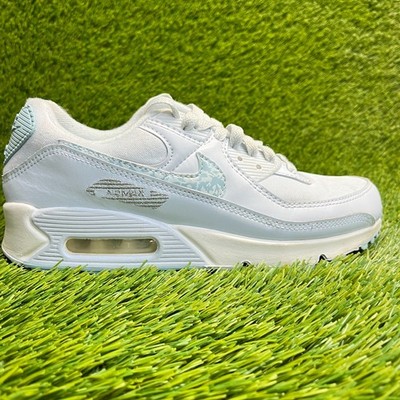 Nike Air Max 90 Womens Size 8 White Blue Athletic Running Walking Shoes Sneakers