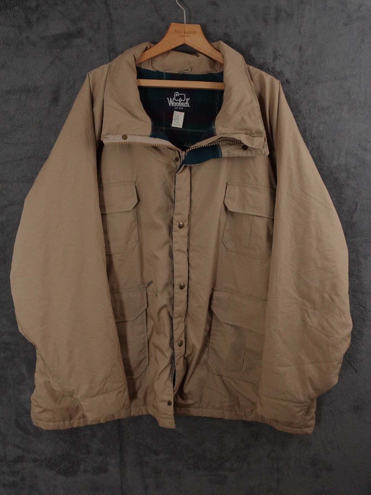 Vintage Woolrich Jacket Men 4XL Brown Beige Field Barn Wool Lined 60s Made USA