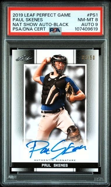 Paul Skenes 2019 Leaf Perfect Game  /50 - PSA 8 - AUTO 9 LOW POP!! Very 1st Card