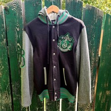 Harry Potter Slytherin letterman style snap up hoodie unisex M