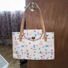 Maxx New York White Tan Square Shoulder Bag Handbag Purse X Design Leather New 