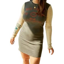Urban Outfitters BDG Graphic Print Dress T-Shirt Slim Mini Olive Green XS NWT