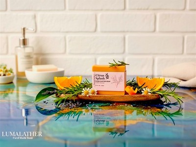 LumaLather Citrus Splash Handmade Soap Bar   Refreshing Moisturizing Bath Soap