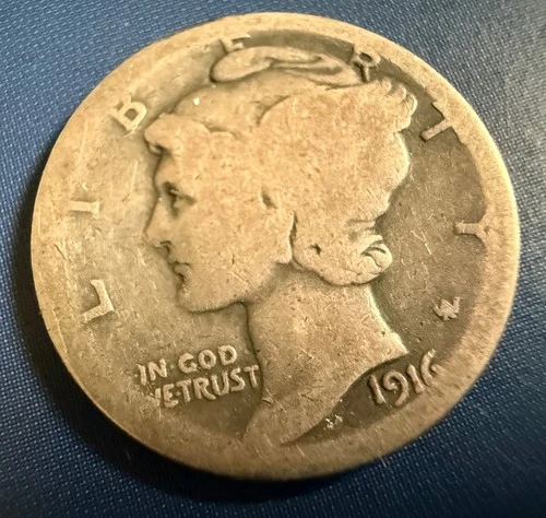 1916-P Mercury Dime 10c 90% Silver