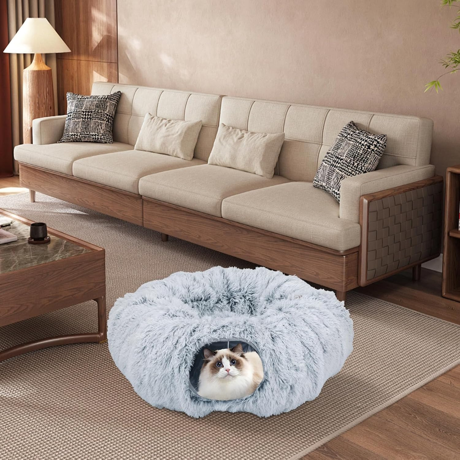 Gioco Tunnel Gatto Pieghevole | Cuccia con Gioco Sfera e 2 Fori - 3