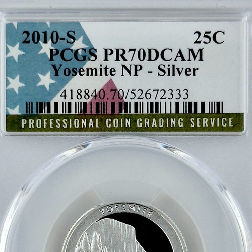 Yosemite Silver Quarter PR 70 DCAM PCGS 2010 S Best Top Grade NP 25c USA Flag - Picture 2 of 8