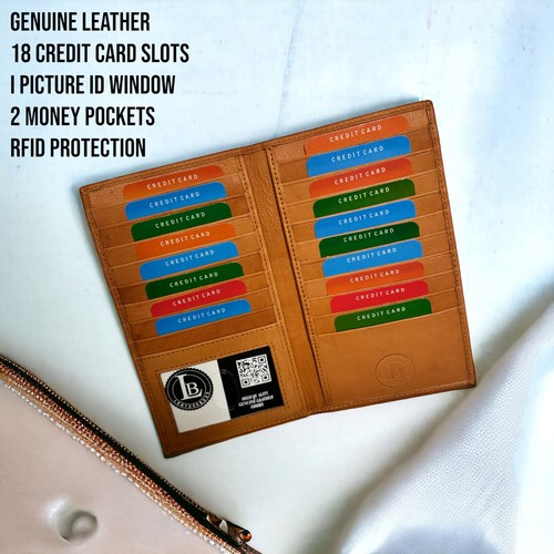 RFID Blocking Bifold Long Genuine Leather Trucker Wallet Card Holder - Picture 10 of 10