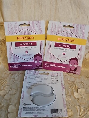 3-Burt's Bees-Renewing-Eye Mask-Natural Hydrogel-Algae Extract-SINGLE USE (X3)
