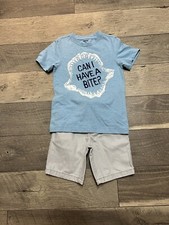 Gymboree Rock The Waves gray denim shorts with shark mouth shirt size 6