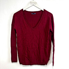 American Eagle Sweater Knit Burgundy Red V Neck Pullover Solid Long Sleeve XS