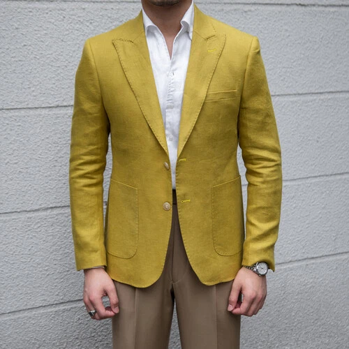 Men 100% Linen Blazer Peak Lapel Suit Jacket Coat Formal Casual Slim Top Outwear - Picture 8 of 18