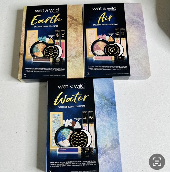 wet n wild Zodiac set Air, Earth, Water Lip Eye Cheek 💨 🌍 💧 PR Boxes