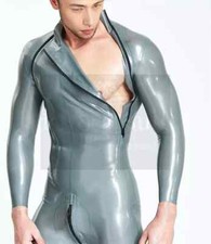 Latex Catsuit for Men Tight fitting Rubber Bodysuit Shoulder Zipper Neck entry