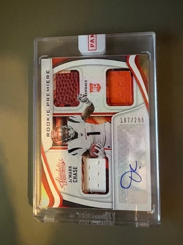 Ja'marr Chase Absolute Football Rookie Premiere Auto Triple Jersey Patch Panini 