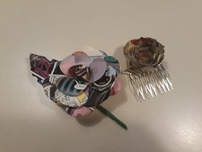 Set Comic Book Paper Flowers Wedding prom boutonniere button hole haircomb clip