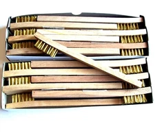 24 BRASS 8" WIRE BRUSH TOOTH BRUSHES WOOD HANDLE- FREE SHIPPING